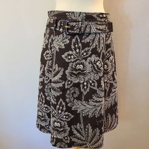 Carolina Herrera Brown Floral Printed Wool Blend Skirt